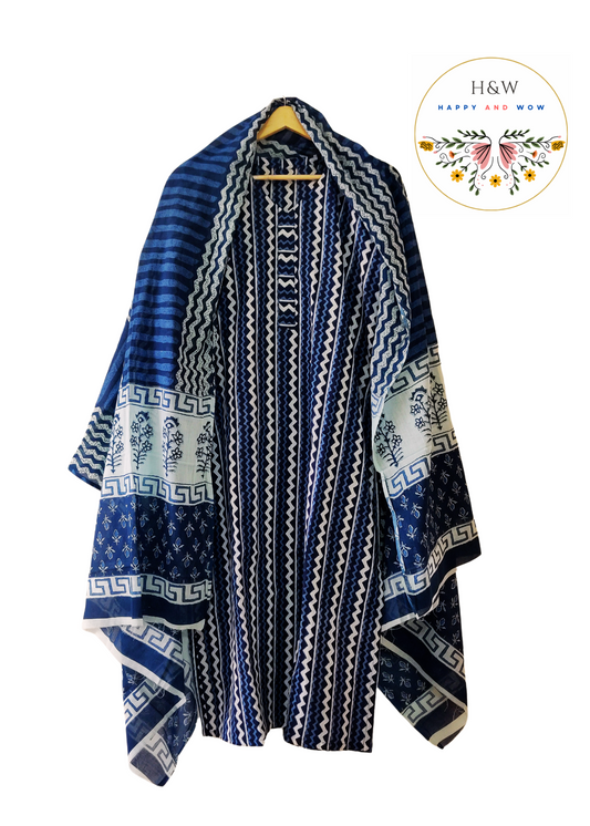 BAGRU PRINT Indigo Cotton Kurta + Chikenkari  Lakhnawi Salwar + Pure Cotton Dupatta