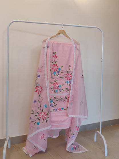 Hand painted Pink Unstitched suit