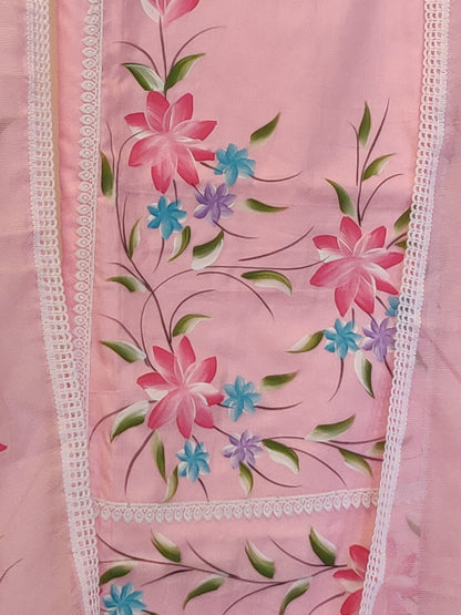 Hand painted Pink Unstitched suit