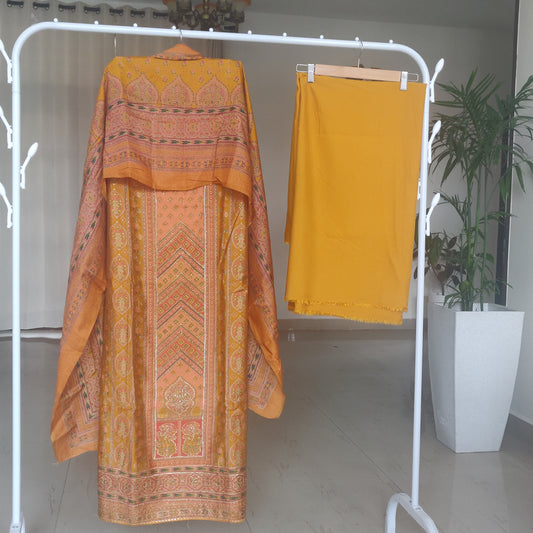 Mustard color pure Muslin pakistani unstitched suit