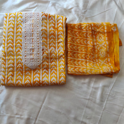 Yellow chevron cotton unstitched suit