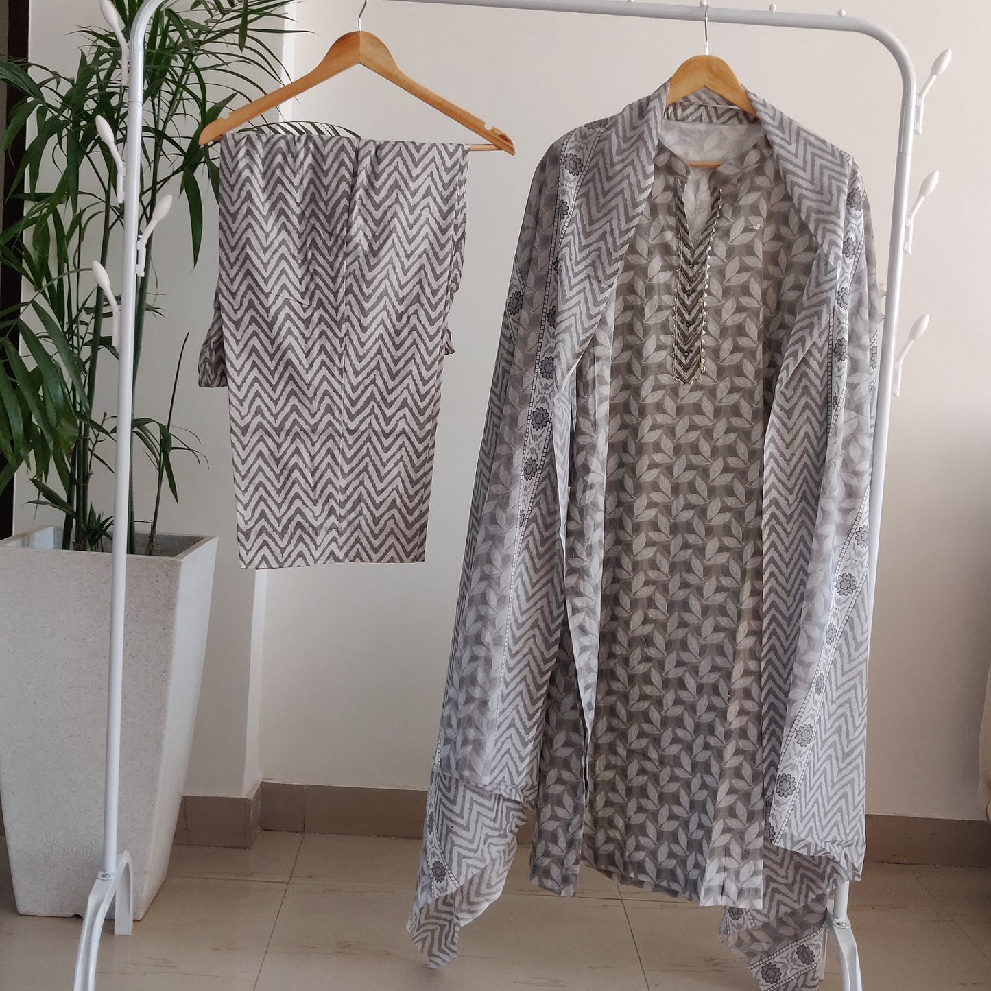 Grey leaves pure cotton Kurta set