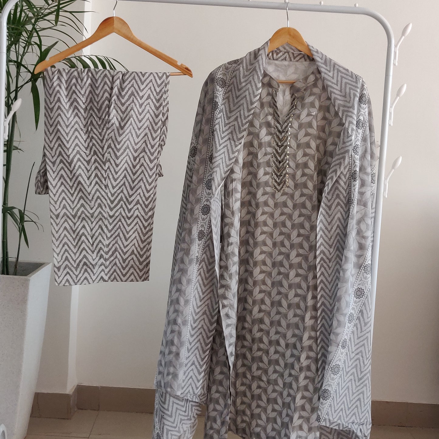 Grey leaves pure cotton Kurta set