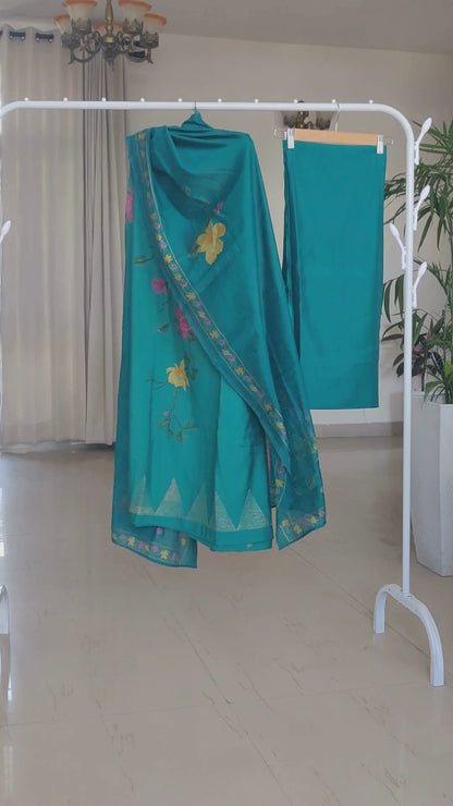 Green flowers of spring suit with muslin dupatta